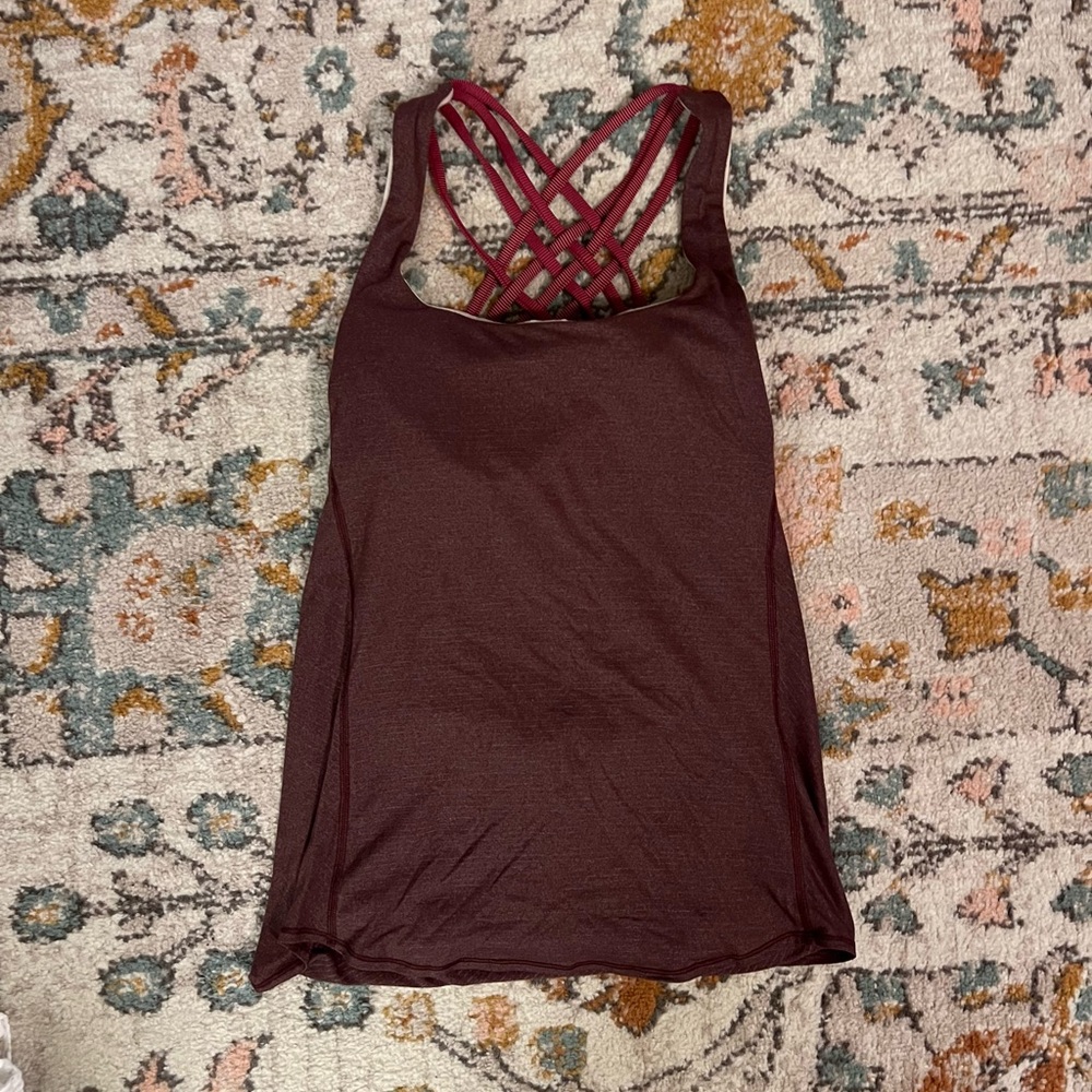 Lululemon Burgundy Strappy tank with built in bra